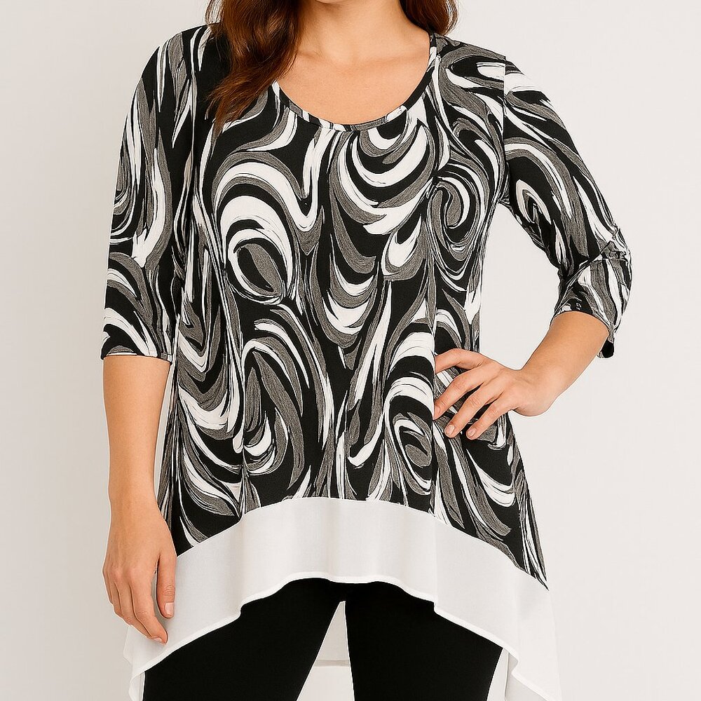 Swish Abstract Pattern Chiffon Tunic Blouse Size Large